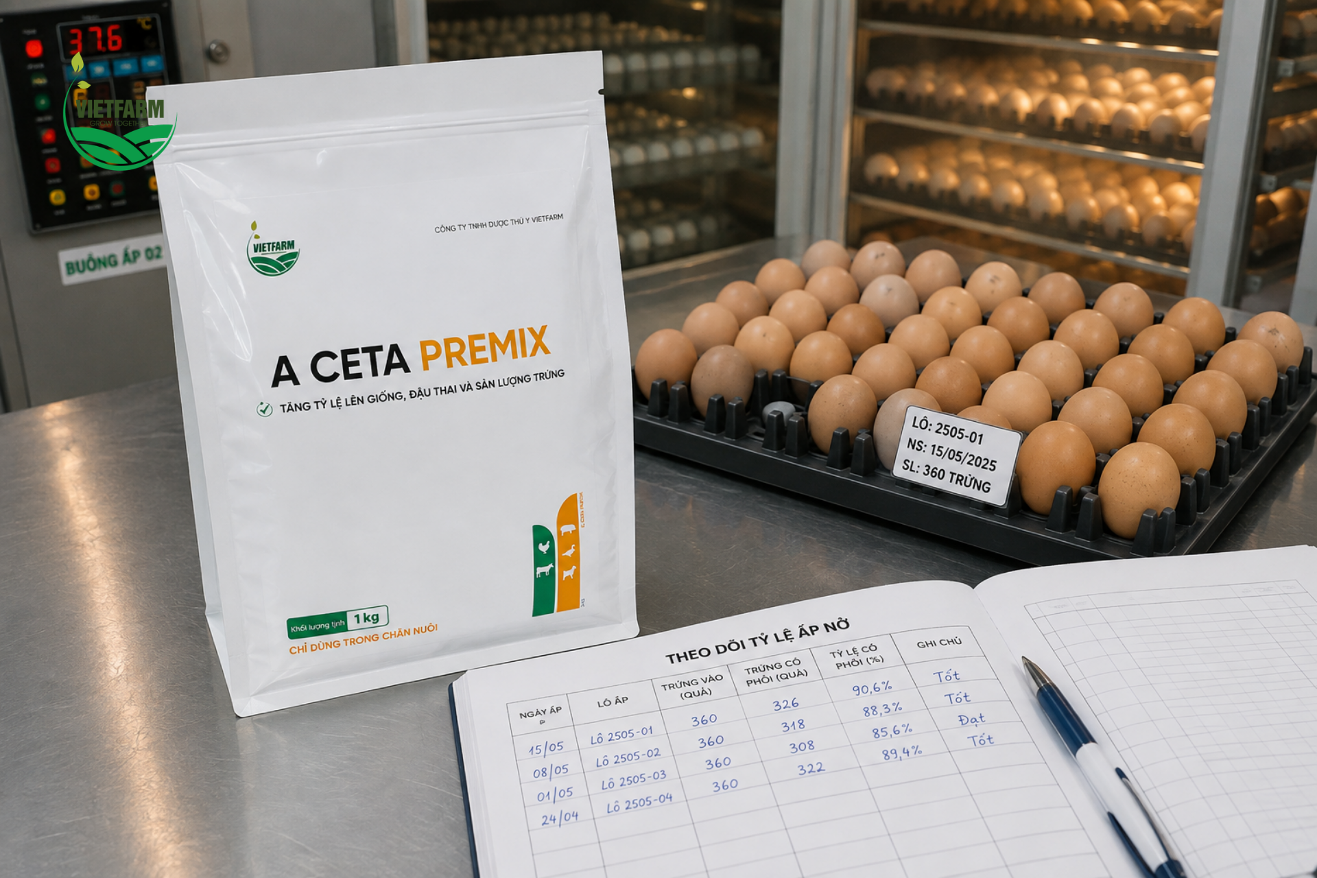 A Ceta Premix tác động từ giai đoạn gà mẹ hình thành trứng — trước cả khi trứng được đưa vào buồng ấp — để cải thiện chất lượng phôi thai bên trong.