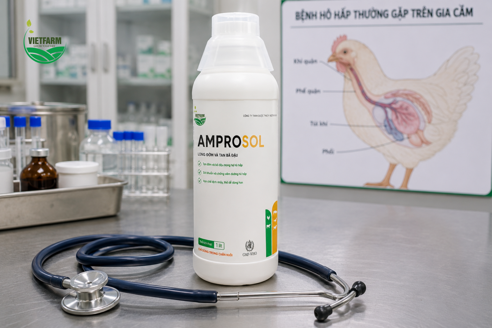 Amprosol thường được dùng phối hợp trong phác đồ điều trị hô hấp, hỗ trợ làm sạch đường thở bên cạnh việc kháng sinh xử lý nguyên nhân vi khuẩn.