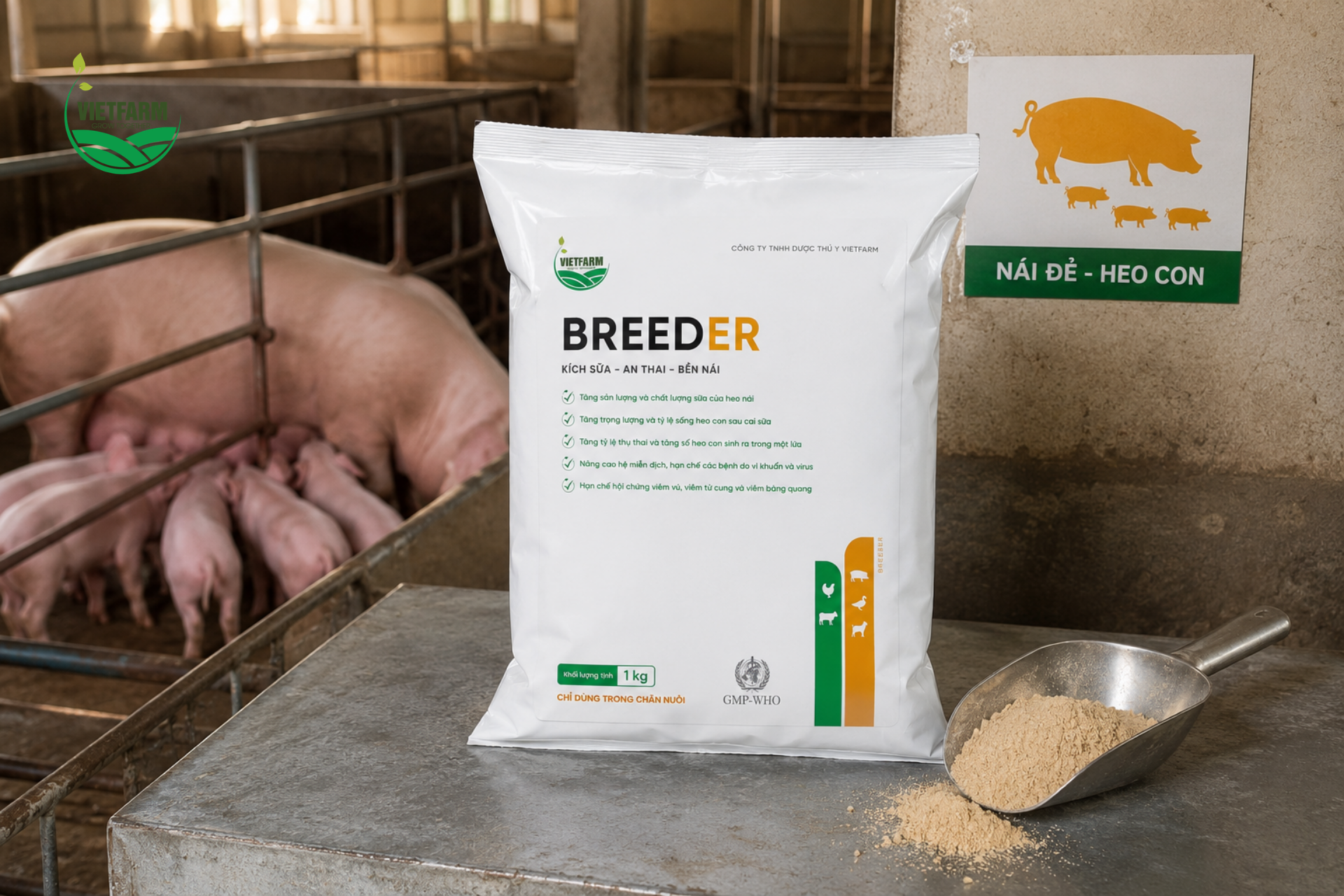 Breeder được thiết kế chuyên biệt cho heo giống — heo nái và heo nọc — hai đối tượng quyết định trực tiếp đến năng suất và chất lượng đàn con của cả trại.