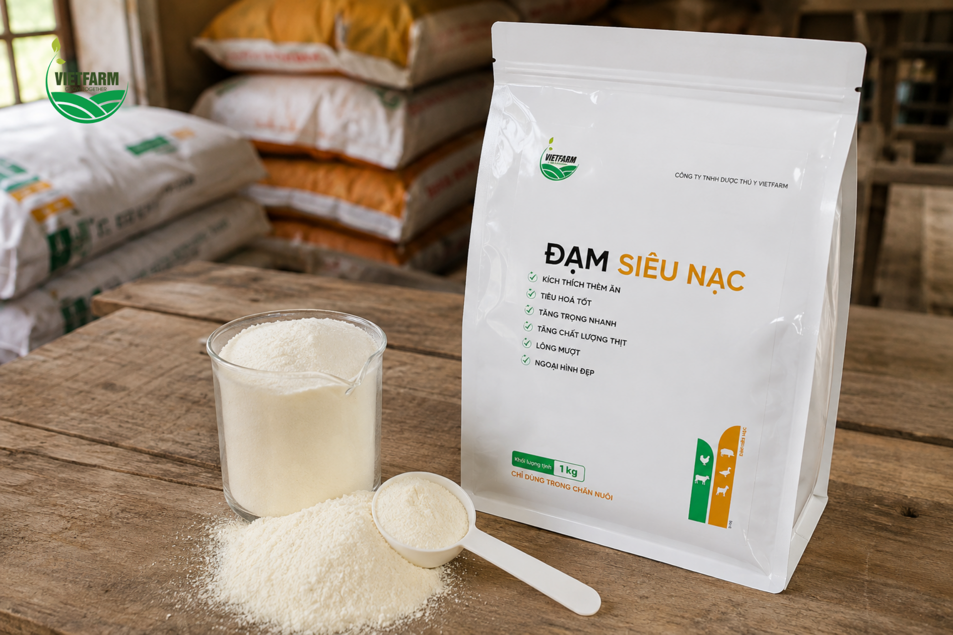Đạm siêu nạc sử dụng đạm sữa làm nguồn protein chính — dễ tiêu hóa hơn nhiều so với đạm thực vật thông thường, đặc biệt phù hợp với hệ tiêu hóa còn non yếu của heo con.