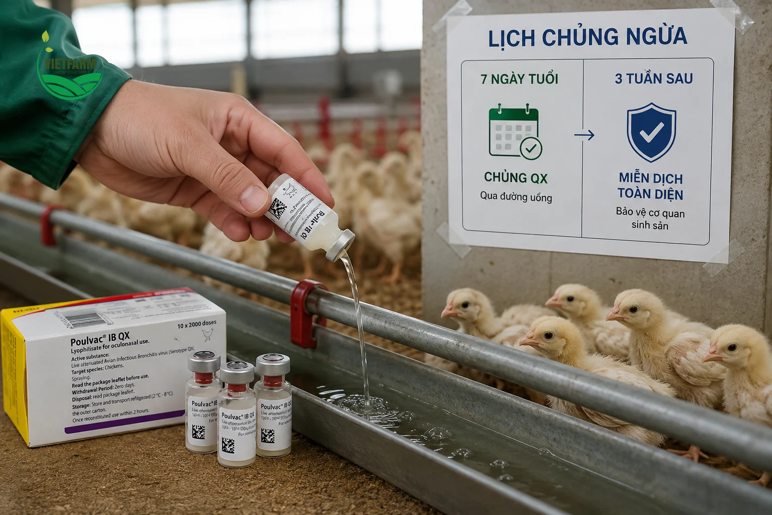 Chủng ngừa đúng thời điểm từ 7 ngày tuổi giúp đàn gà hậu bị hình thành miễn dịch bảo hộ trước khi bước vào giai đoạn buồng trứng, ống dẫn trứng phát triển nhạy cảm nhất.