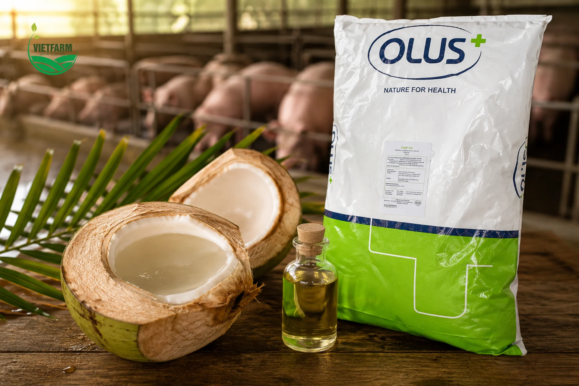 Monolaurin trong Elan C12 có nguồn gốc từ axit Lauric — hợp chất tự nhiên dồi dào nhất trong dầu dừa, đã được nghiên cứu khoa học chứng minh khả năng phá vỡ màng bọc của nhiều loại virus gây bệnh trên vật nuôi.