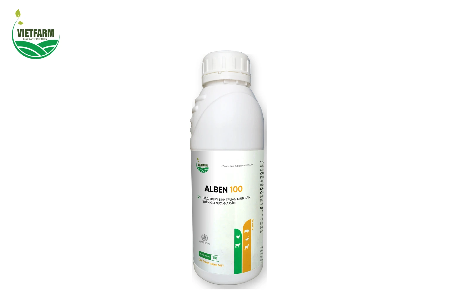 Alben 100 (chai 1 lít) của Vietfarm, thuốc tẩy nội ký sinh trùng cho heo.