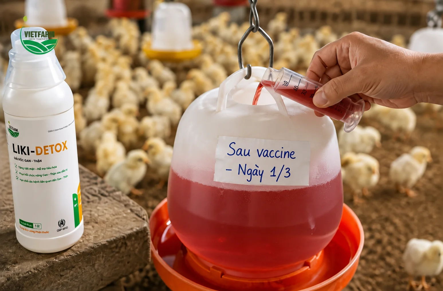 Đánh dấu ngày bắt đầu liệu trình 2-3 ngày ngay sau khi làm vaccine hoặc kết thúc kháng sinh giúp bà con theo dõi chính xác thời gian sử dụng Liki-Detox theo đúng khuyến cáo.