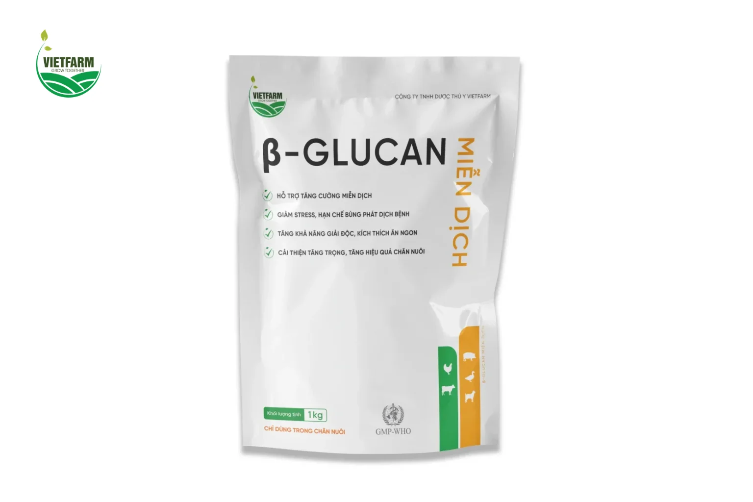β-Glucan Miễn Dịch dạng bột trộn thức ăn, túi 1 kg.