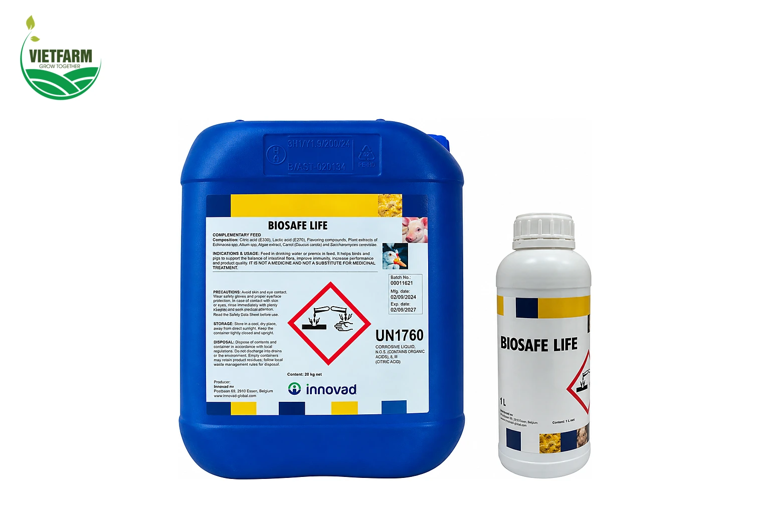 Can 5 lít và chai 1 lít Biosafe Life