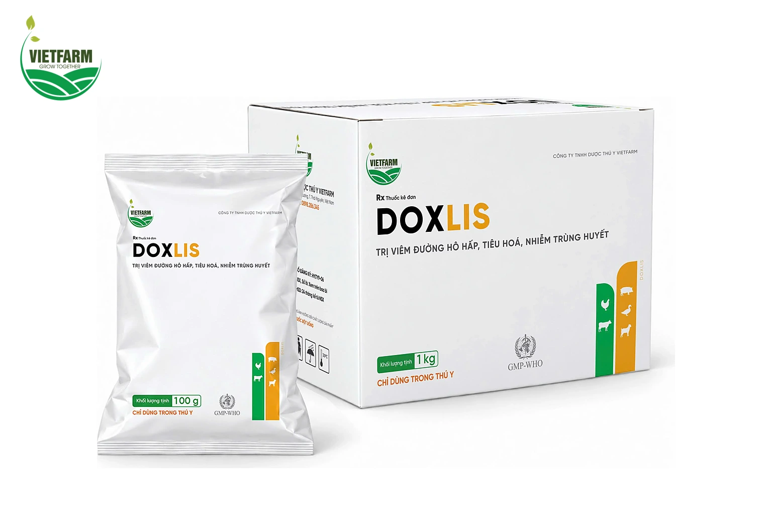 Bao bì DOXLIS của Vietfarm: gói 100 g và thùng 1 kg